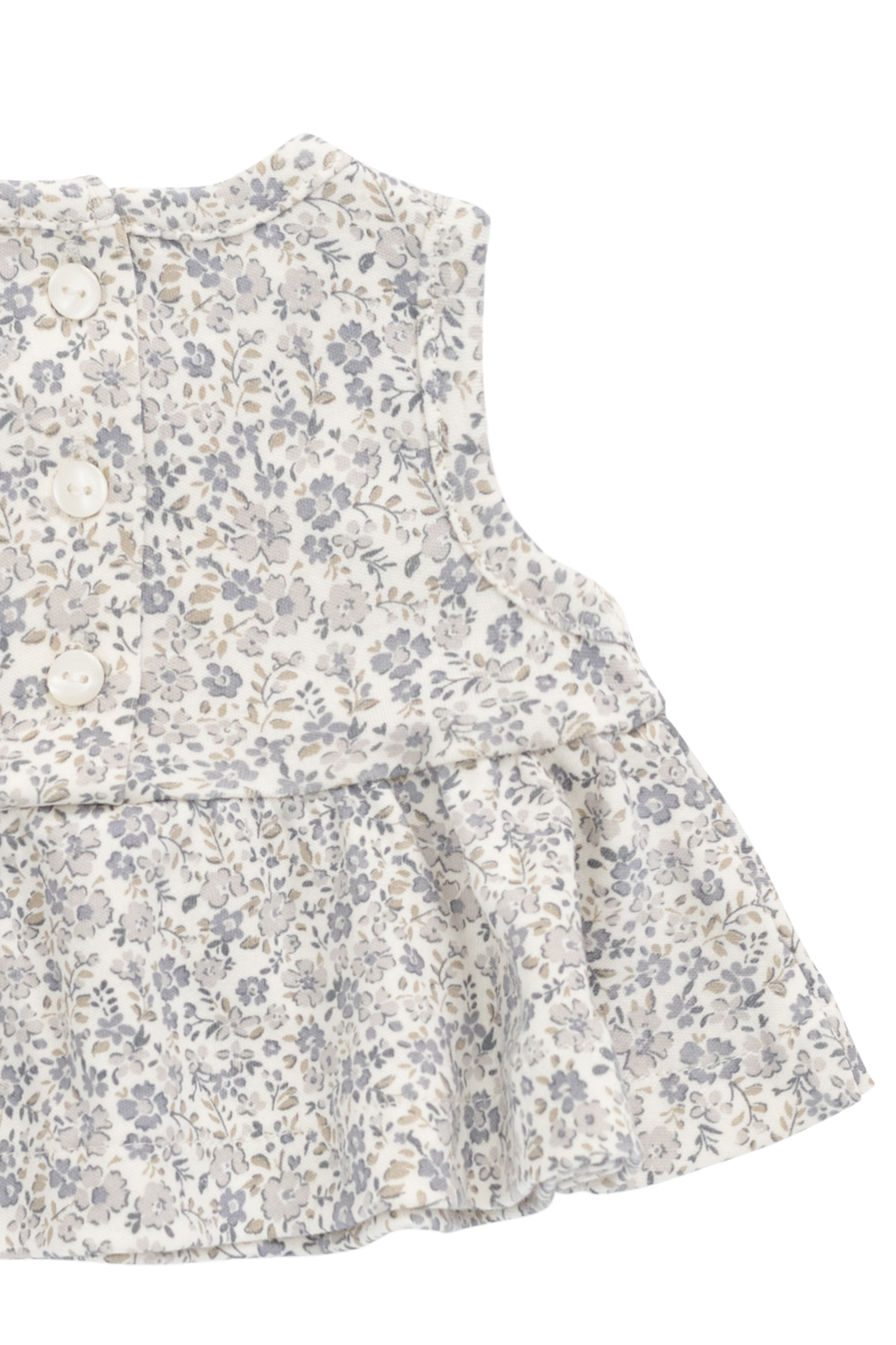 Haut romantique gris en coton biologique à fleurs avec silhouette péplum et design sans manches