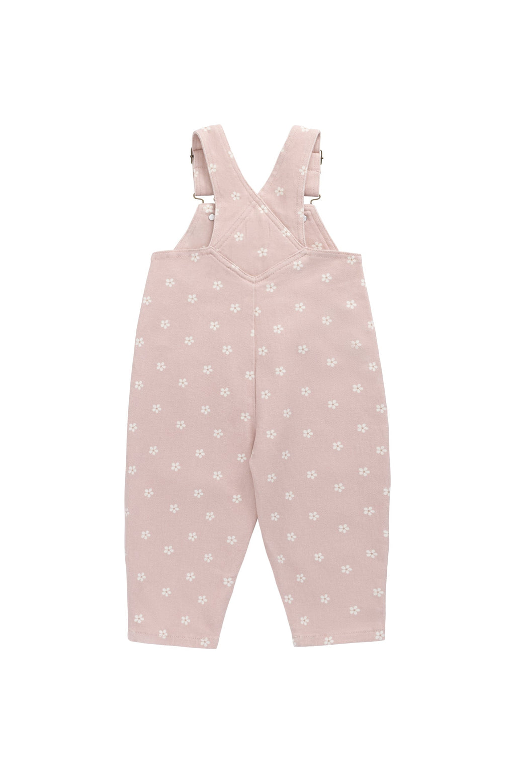 Salopette en coton rose à motif floral romantique avec bretelles réglables et poche sur la poitrine