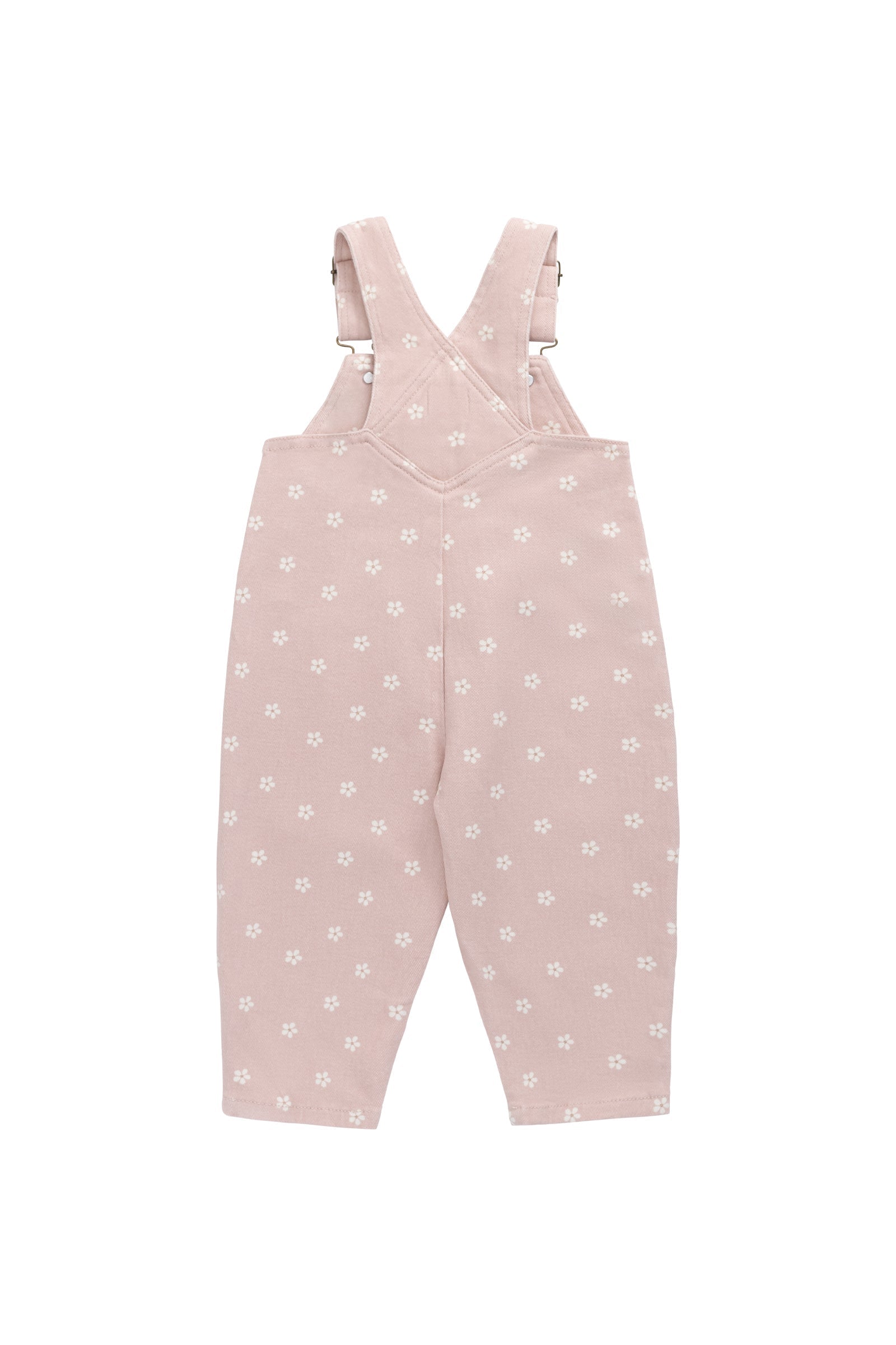 Salopette en coton rose à motif floral romantique avec bretelles réglables et poche sur la poitrine