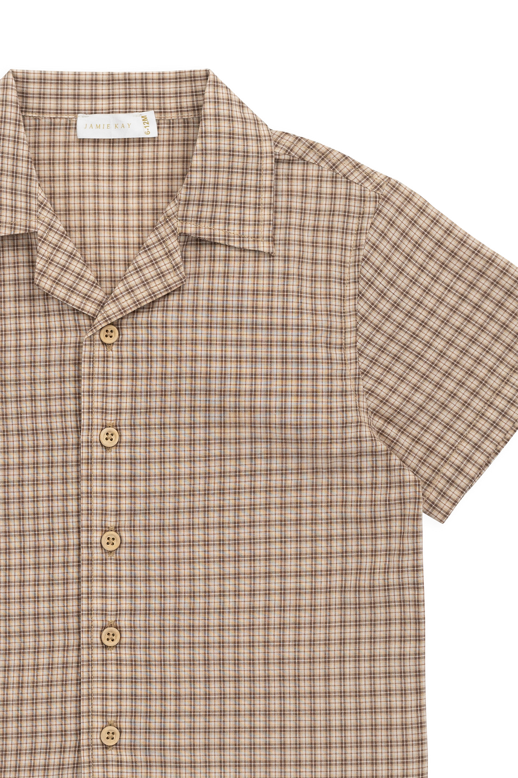 Chemise classique en coton biologique Cocoa Check à manches courtes et boutons en bois