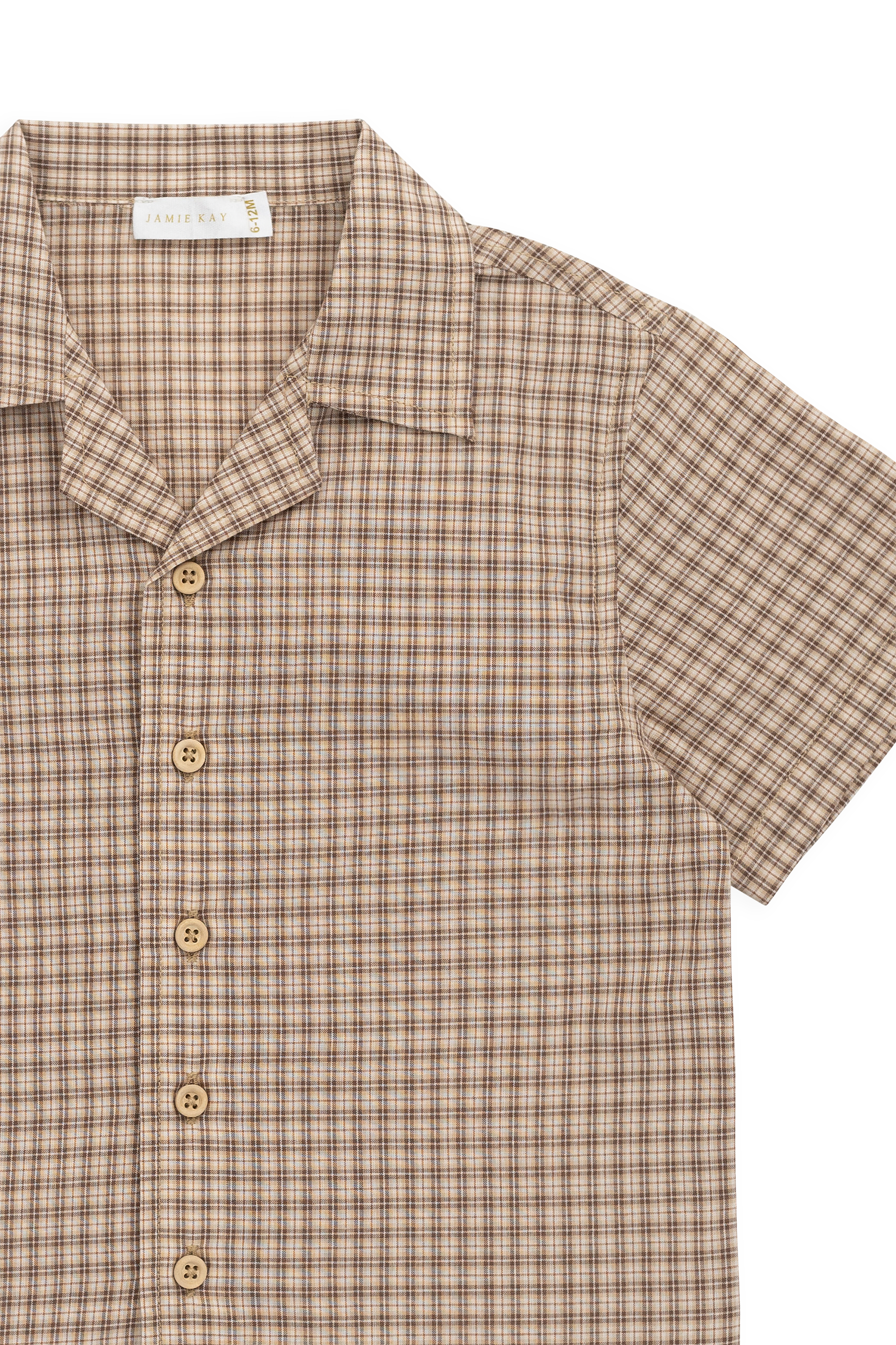 Chemise classique en coton biologique Cocoa Check à manches courtes et boutons en bois