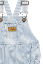 Combinaison-short classique en coton rayé bleu et blanc avec bavette et bretelles réglables