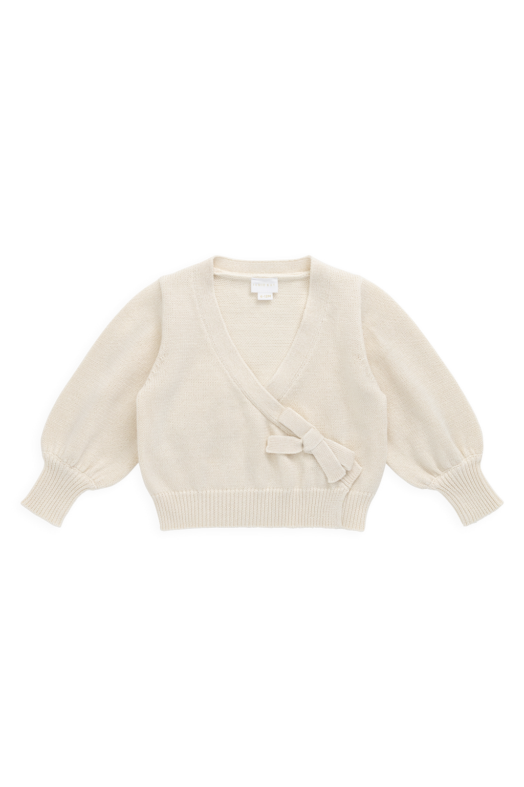 Gilet élégant en coton crème et lurex, avec cache-cœur et manches ballon