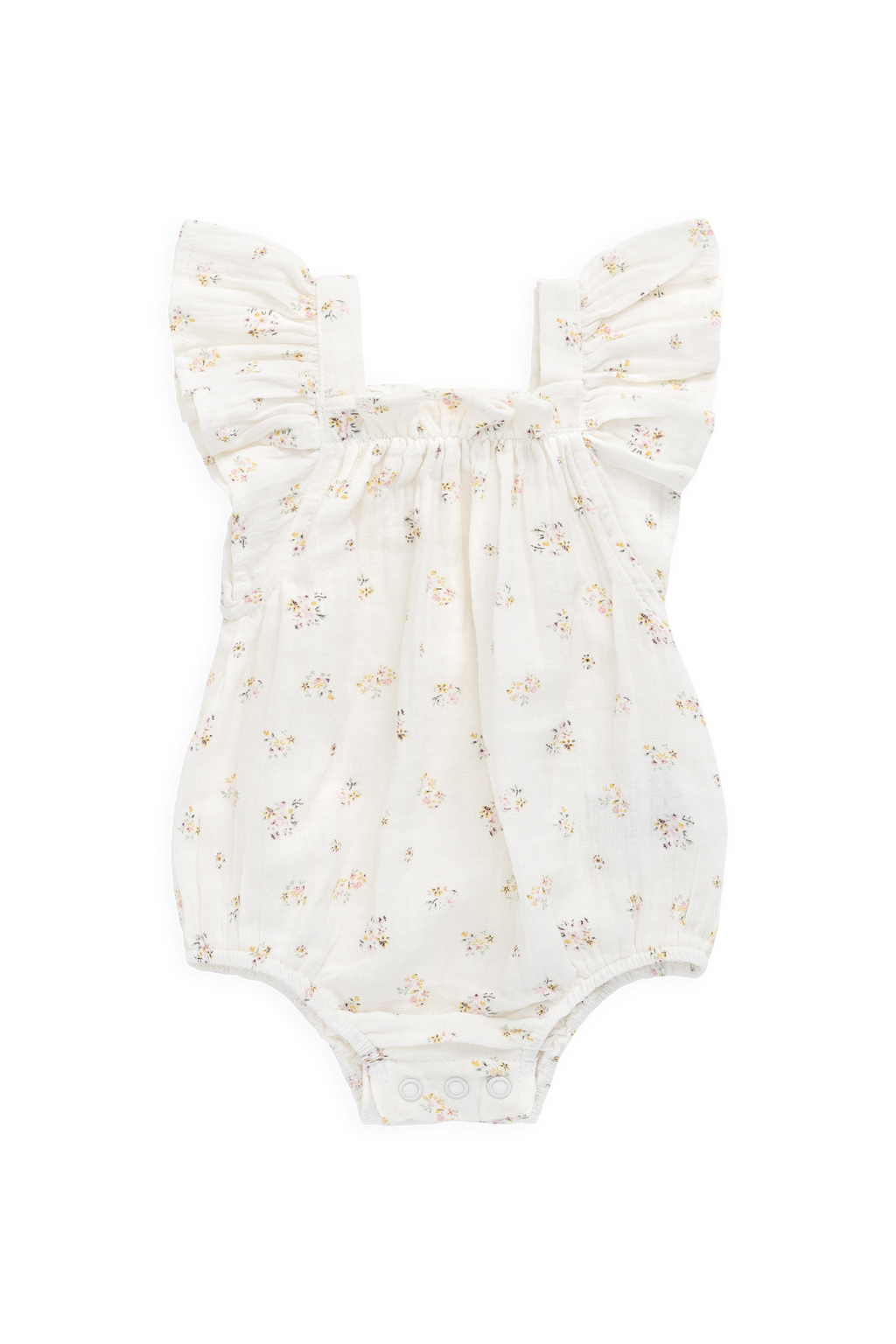 Combinaison-short Romantique Florale en Coton Biologique avec Manches Bouffantes et Encolure Volantée