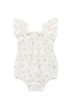 Combinaison-short Romantique Florale en Coton Biologique avec Manches Bouffantes et Encolure Volantée