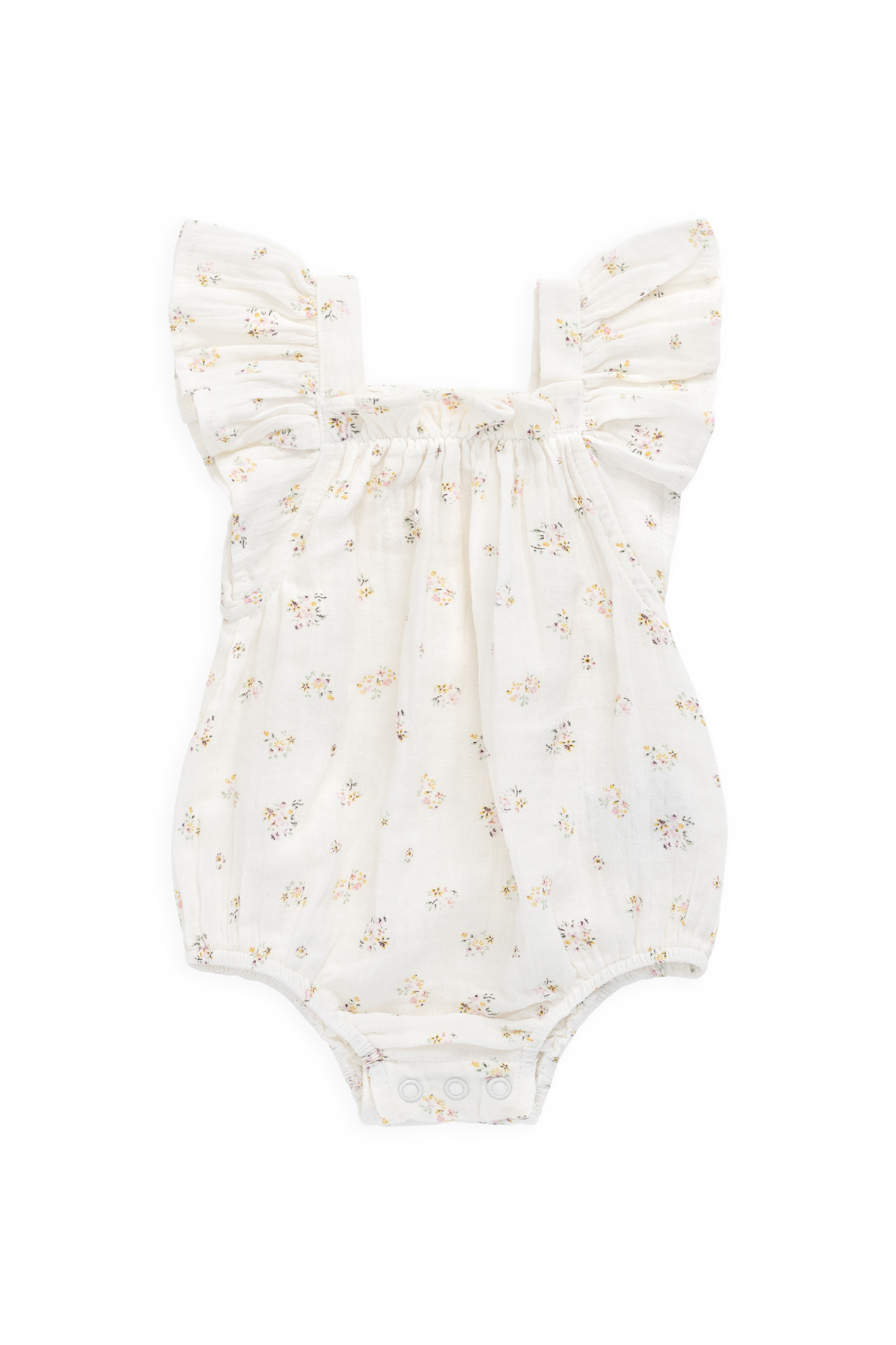 Combinaison-short Romantique Florale en Coton Biologique avec Manches Bouffantes et Encolure Volantée