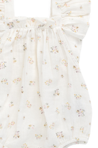 Combinaison-short Romantique Florale en Coton Biologique avec Manches Bouffantes et Encolure Volantée