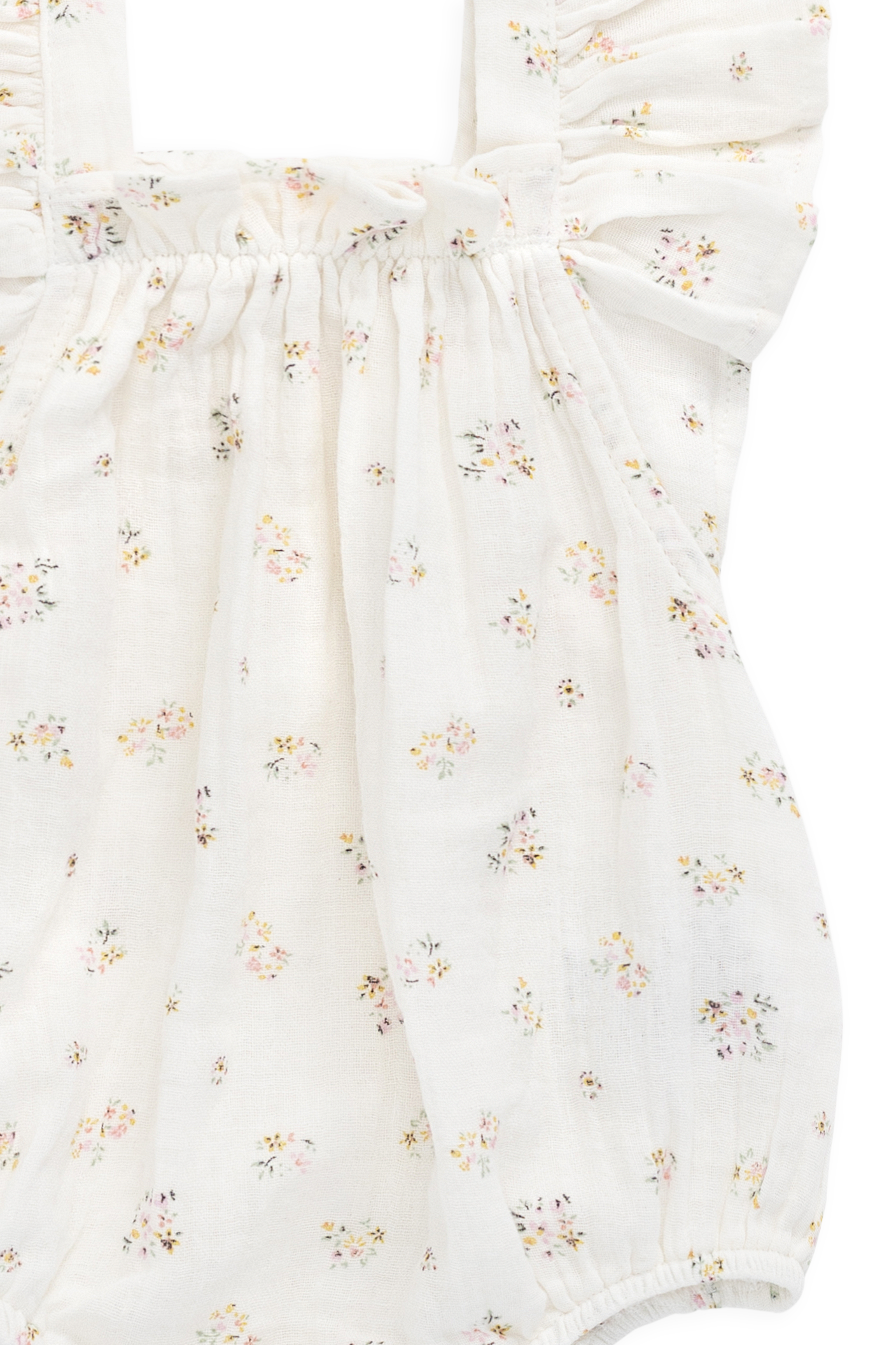 Combinaison-short Romantique Florale en Coton Biologique avec Manches Bouffantes et Encolure Volantée