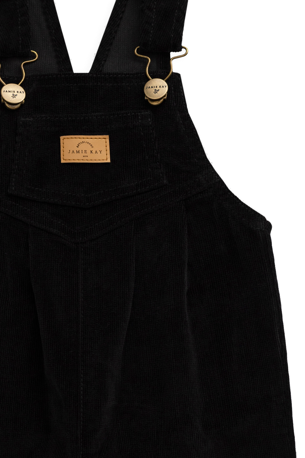 Salopette classique en coton noir sésame avec bretelles réglables et entrejambe à boutons-pression