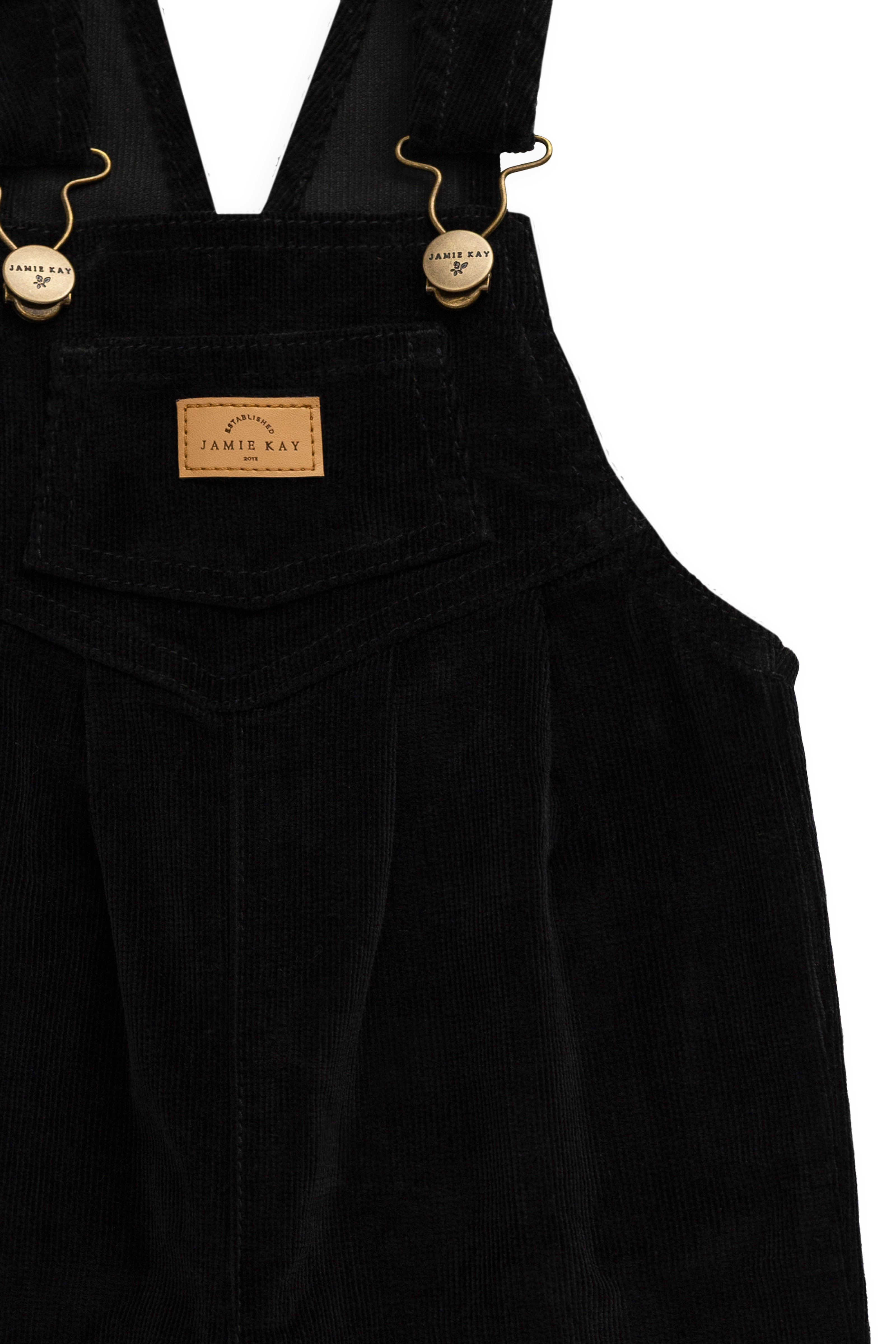 Salopette classique en coton noir sésame avec bretelles réglables et entrejambe à boutons-pression