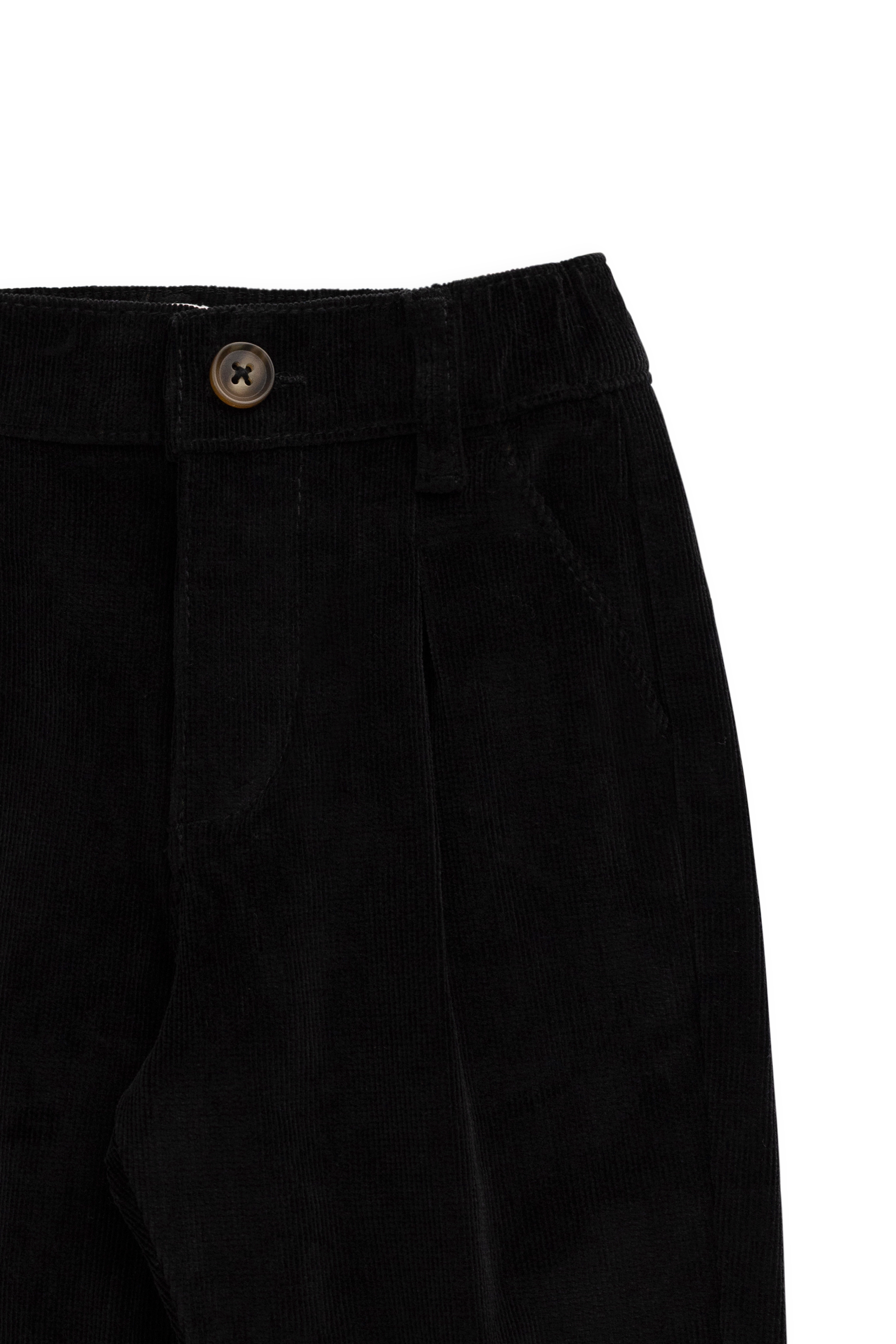 Pantalon Classique en Coton Sésame Noir avec Taille Élastiquée et Jambes Droites