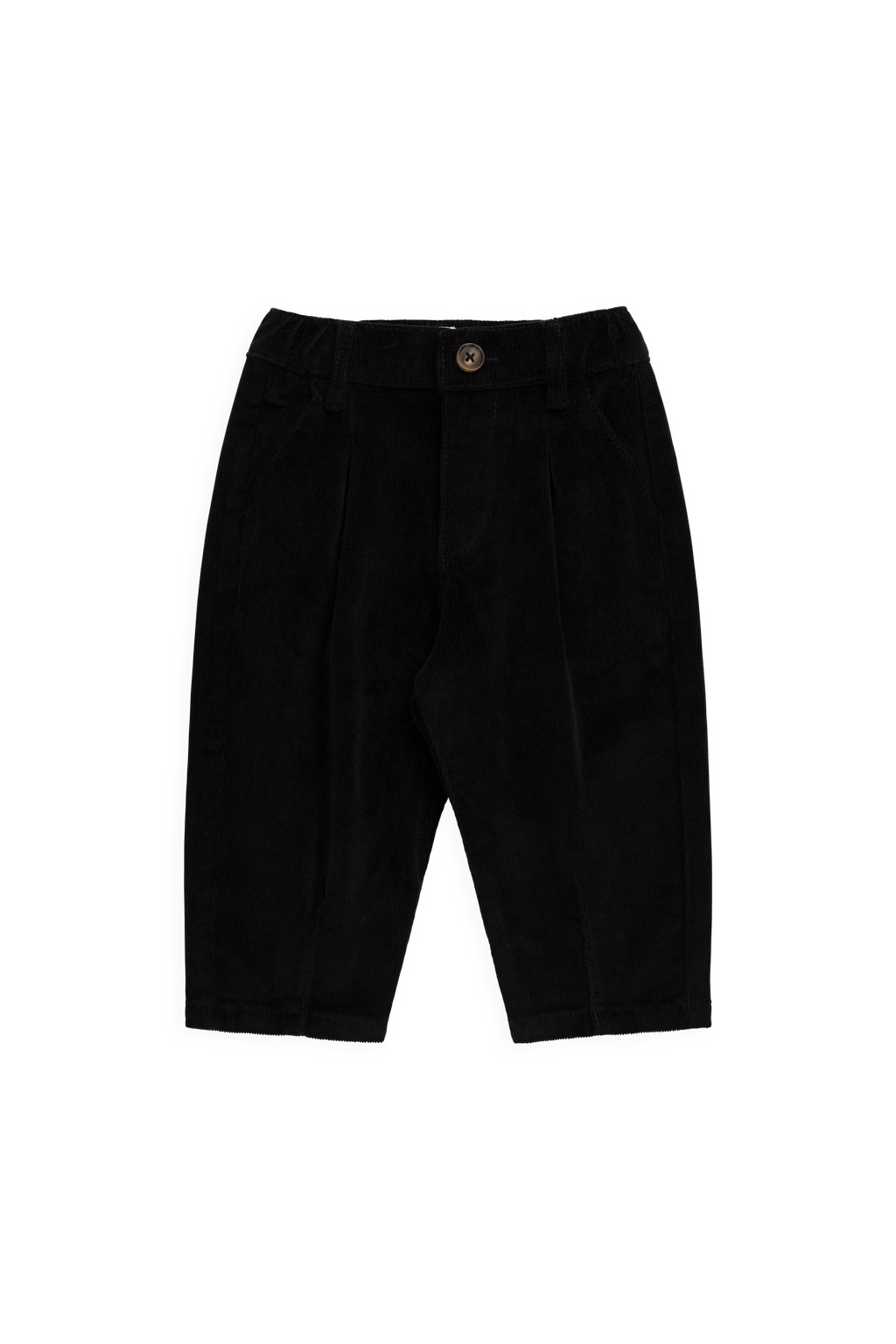 Pantalon Classique en Coton Sésame Noir avec Taille Élastiquée et Jambes Droites