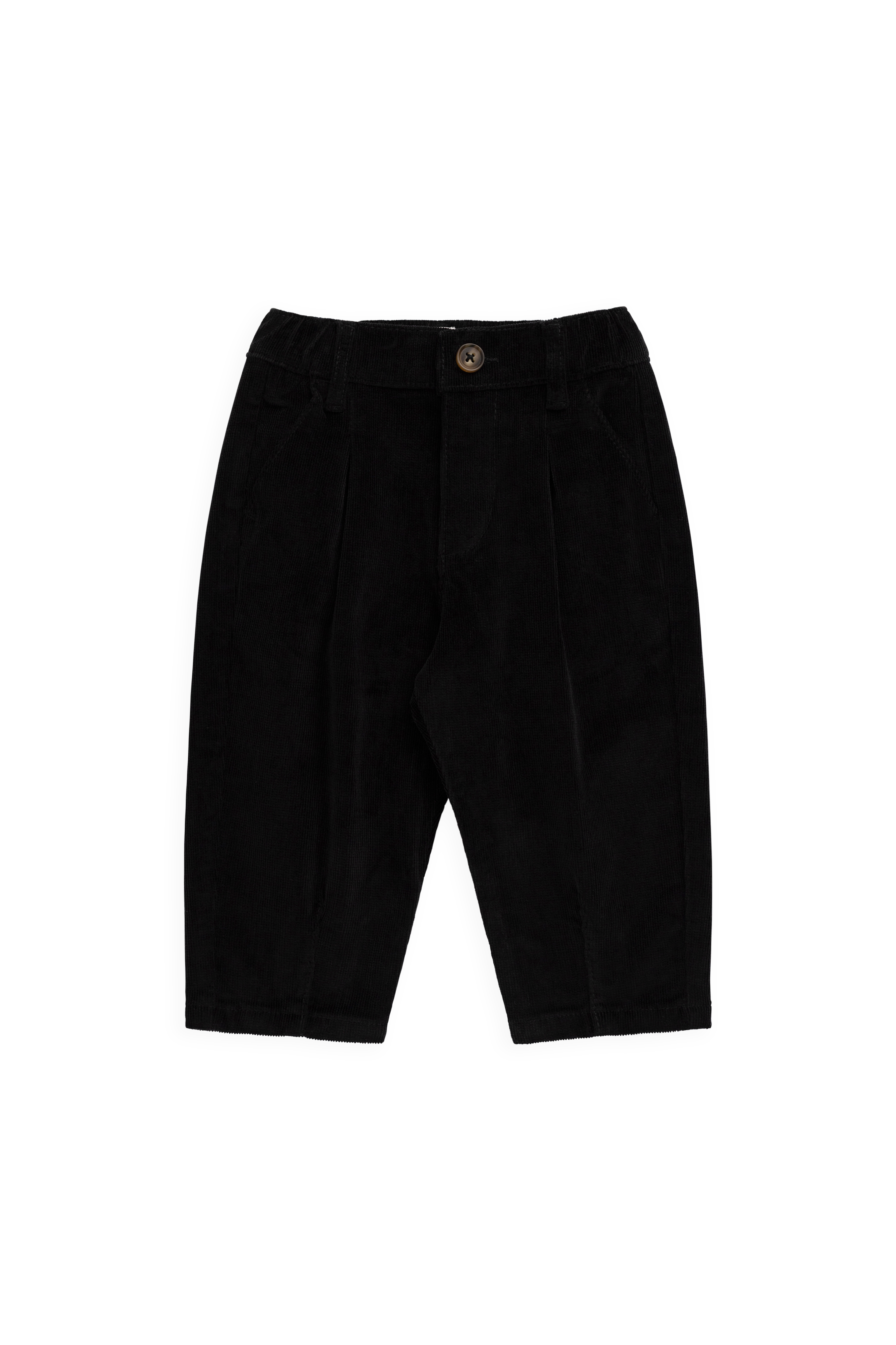Pantalon Classique en Coton Sésame Noir avec Taille Élastiquée et Jambes Droites