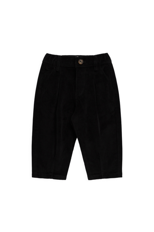 Pantalon Classique en Coton Sésame Noir avec Taille Élastiquée et Jambes Droites