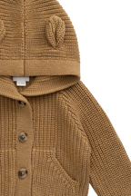 Cardigan en coton douillet marron fauve avec capuche, oreilles et poches avant