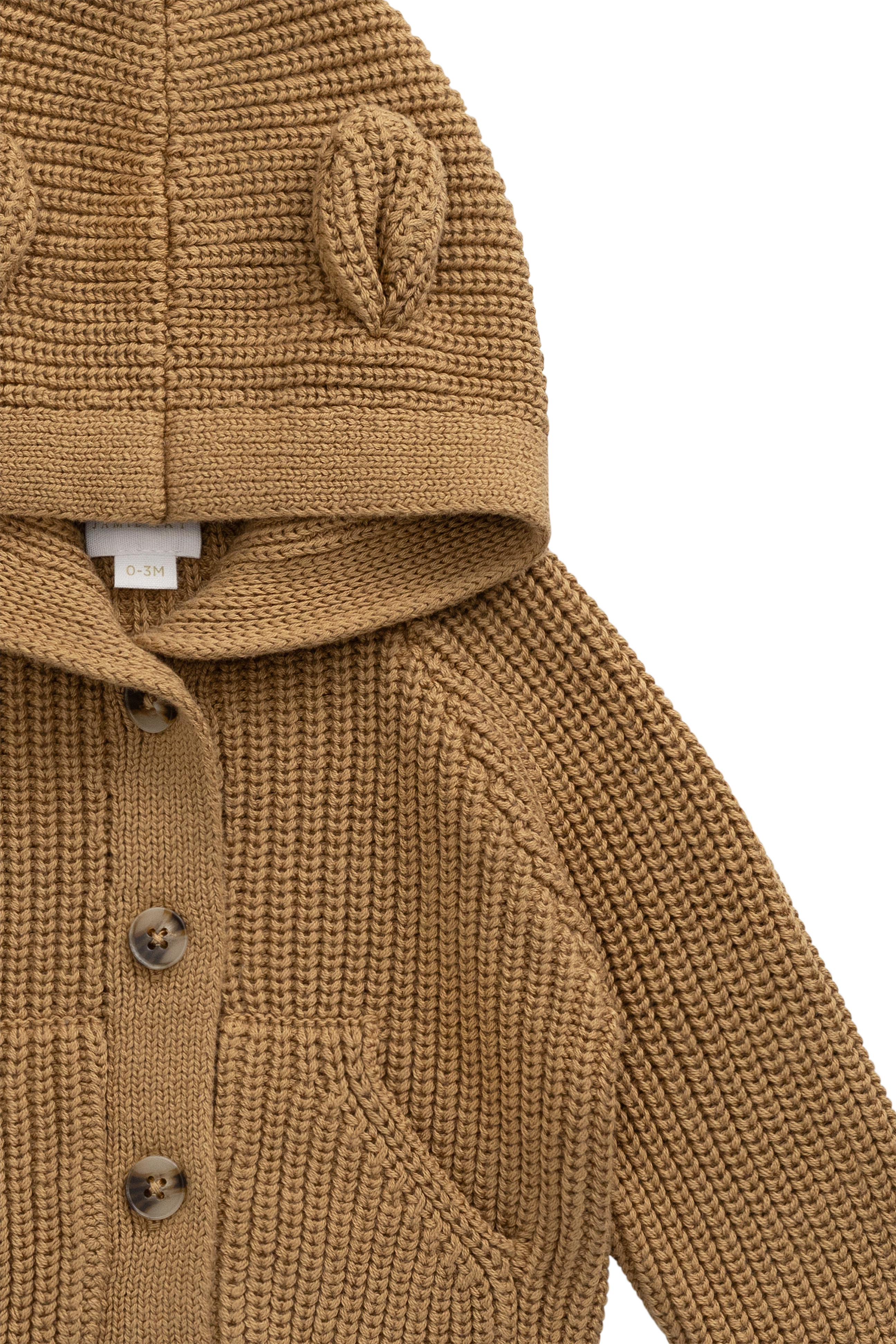 Cardigan en coton douillet marron fauve avec capuche, oreilles et poches avant