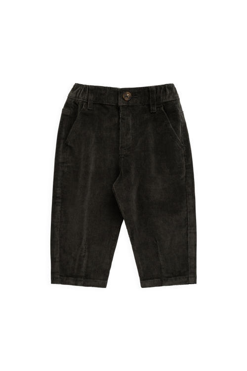 Pantalon Classique en Coton Basalte avec Taille Élastiquée et Poches Avant