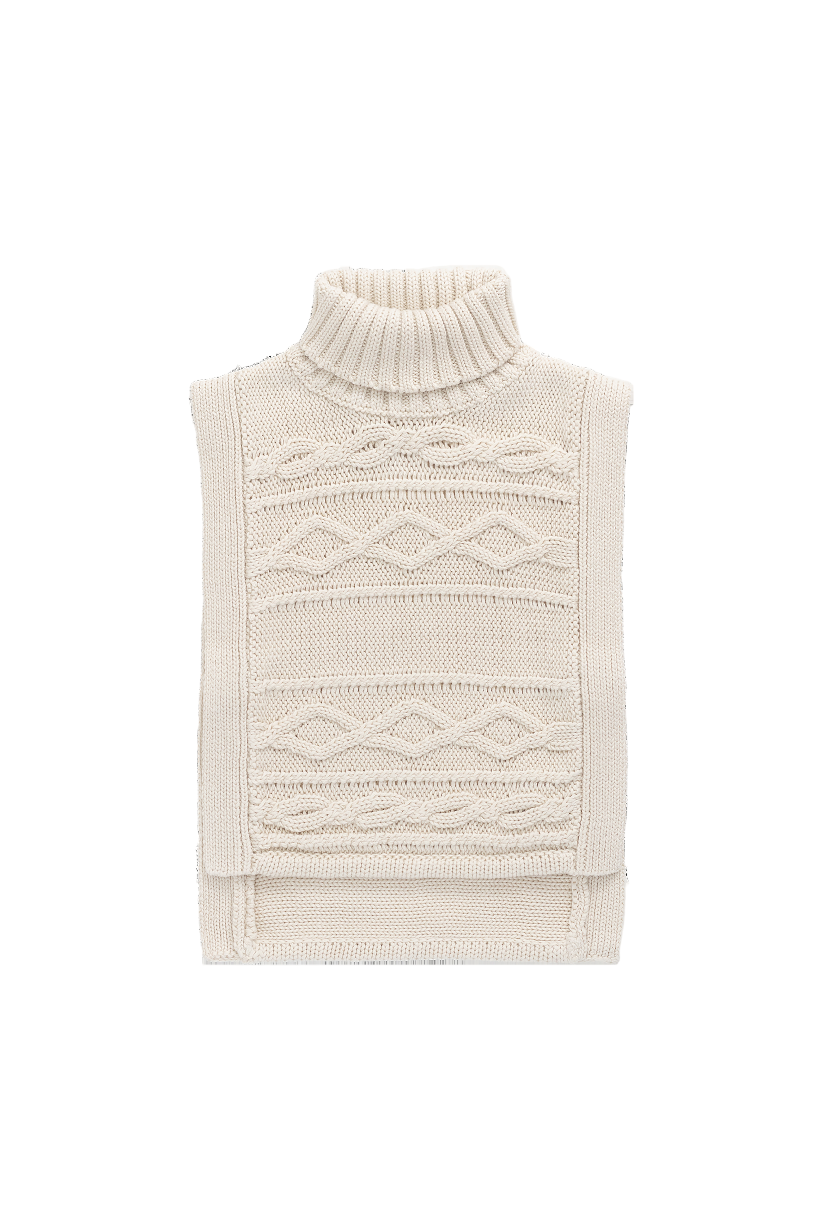 Poncho classique en coton vanille à mailles torsadées avec col roulé et boutons sur le devant