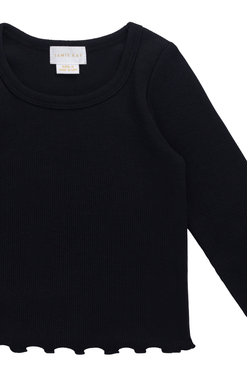 Haut classique en coton biologique ébène et élasthanne avec texture finement côtelée et bords festonnés