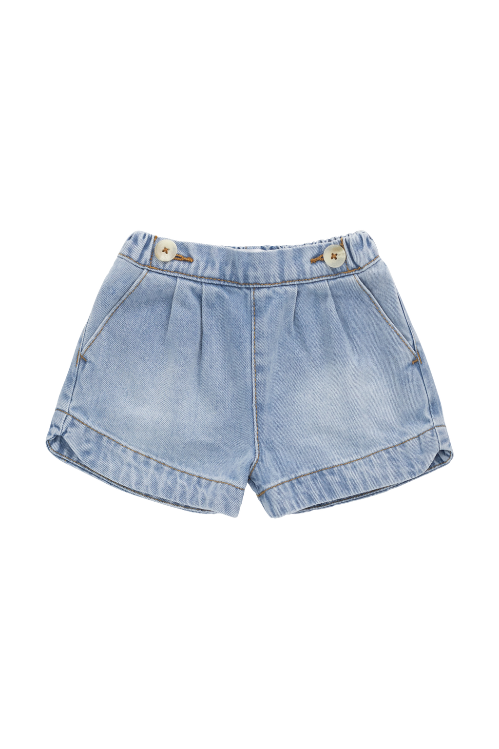 Short en jean délavé classique avec poches avant et ceinture boutonnée