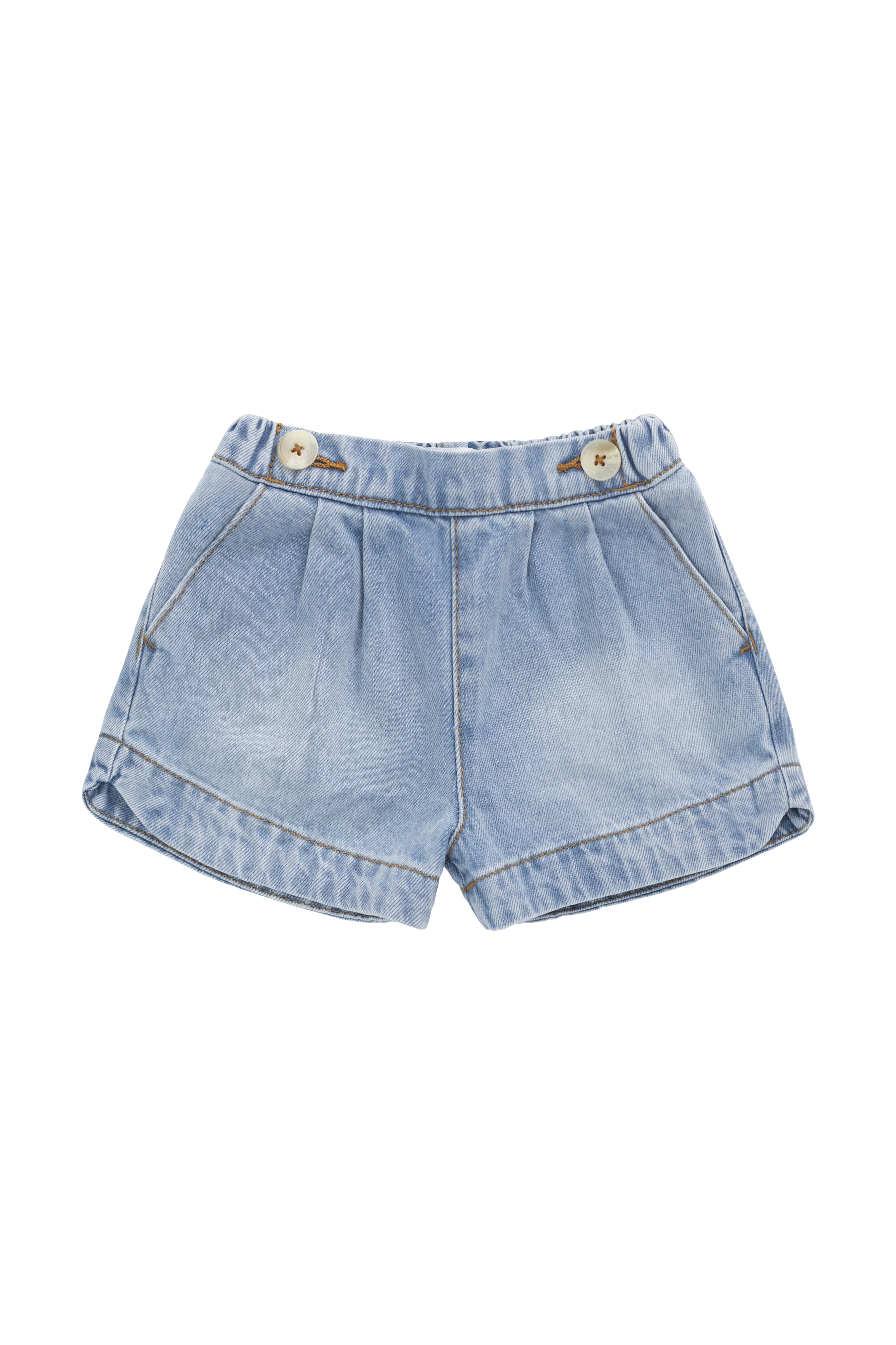 Short en jean délavé classique avec poches avant et ceinture boutonnée